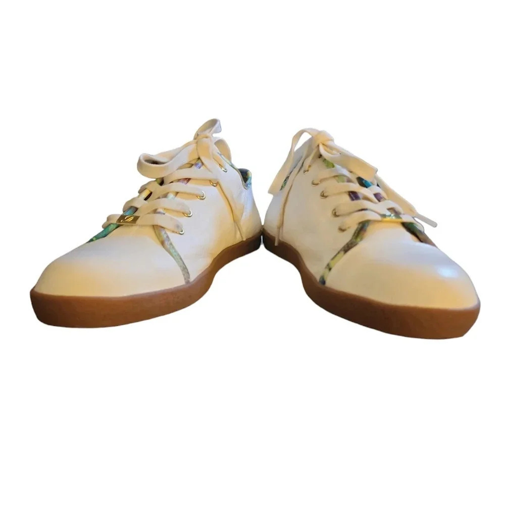 Delman Women Maggie Sneakers Color Edges White Leather Size 9 NWT Coastal Prep - Picture 4 of 10
